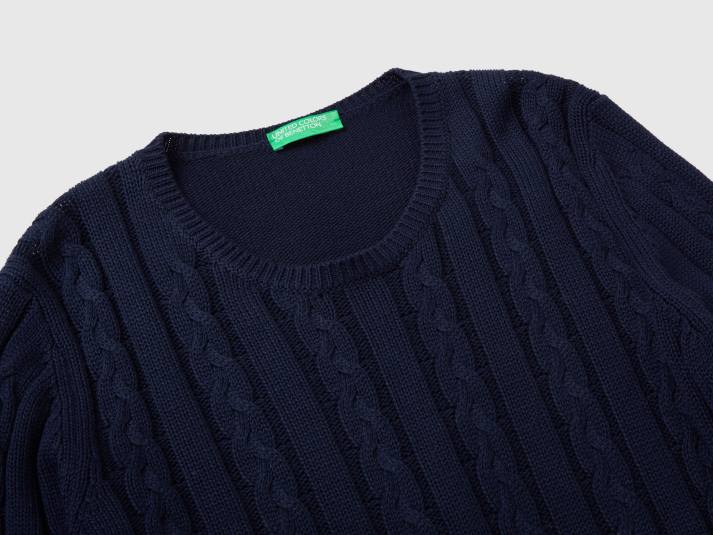 vrouwen Benetton kabel gebreide trui 100% katoen donkerblauw 4R6267