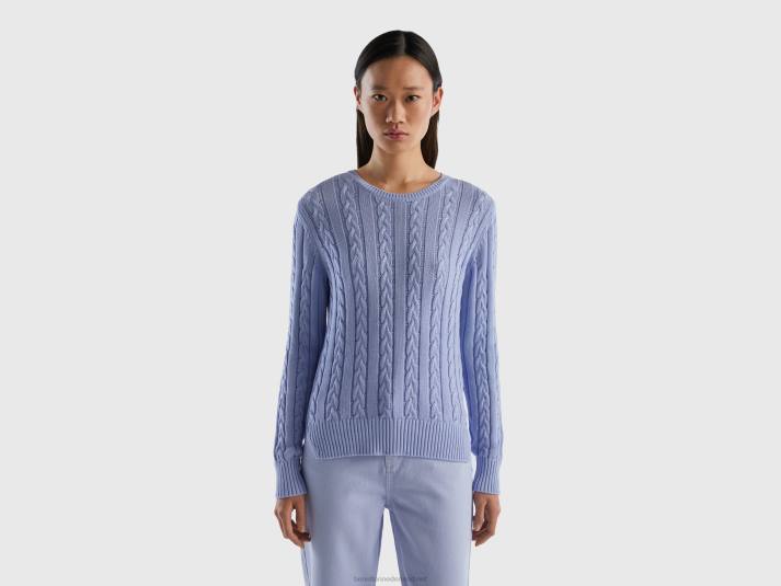 vrouwen Benetton kabel gebreide trui 100% katoen lavendel 4R623