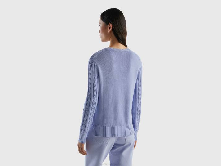 vrouwen Benetton kabel gebreide trui 100% katoen lavendel 4R623578