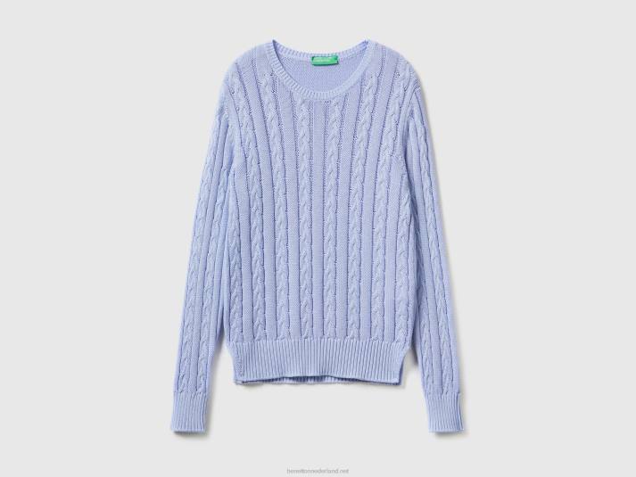 vrouwen Benetton kabel gebreide trui 100% katoen lavendel 4R623578