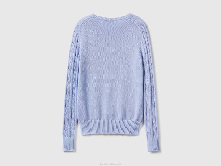 vrouwen Benetton kabel gebreide trui 100% katoen lavendel 4R623