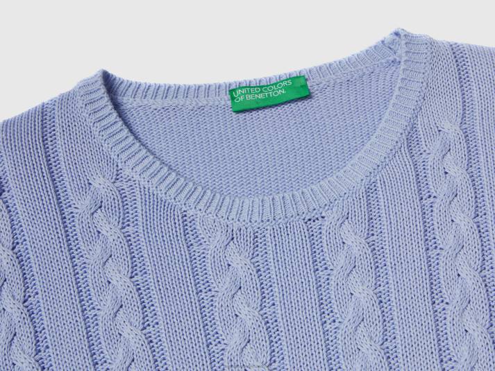 vrouwen Benetton kabel gebreide trui 100% katoen lavendel 4R623