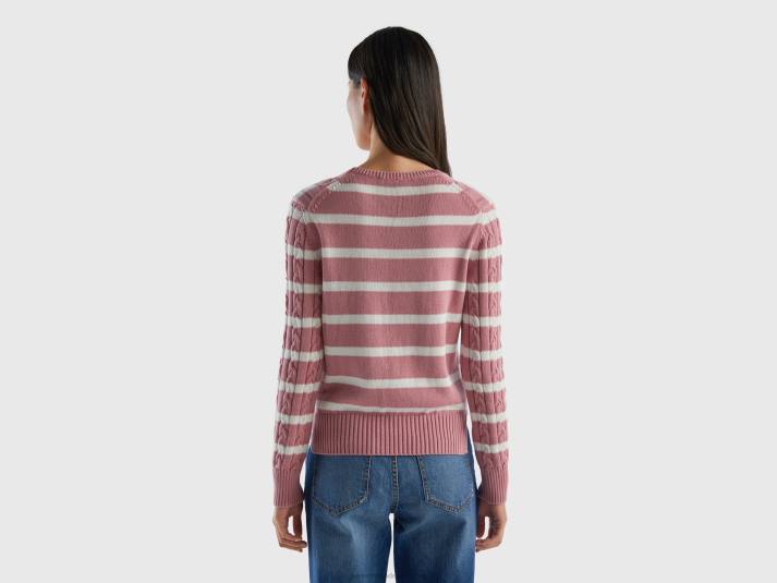 vrouwen Benetton kabel gebreide trui 100% katoen roze 4R62151