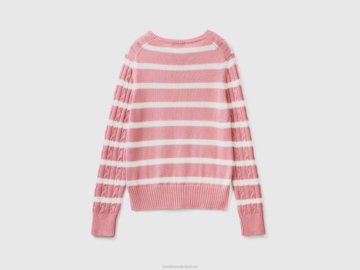 vrouwen Benetton kabel gebreide trui 100% katoen roze 4R62151