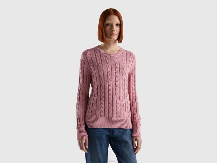 vrouwen Benetton kabel gebreide trui 100% katoen roze 4R623549