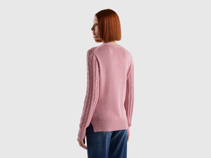 vrouwen Benetton kabel gebreide trui 100% katoen roze 4R623549