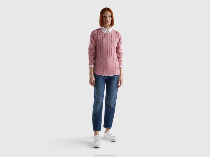 vrouwen Benetton kabel gebreide trui 100% katoen roze 4R623549