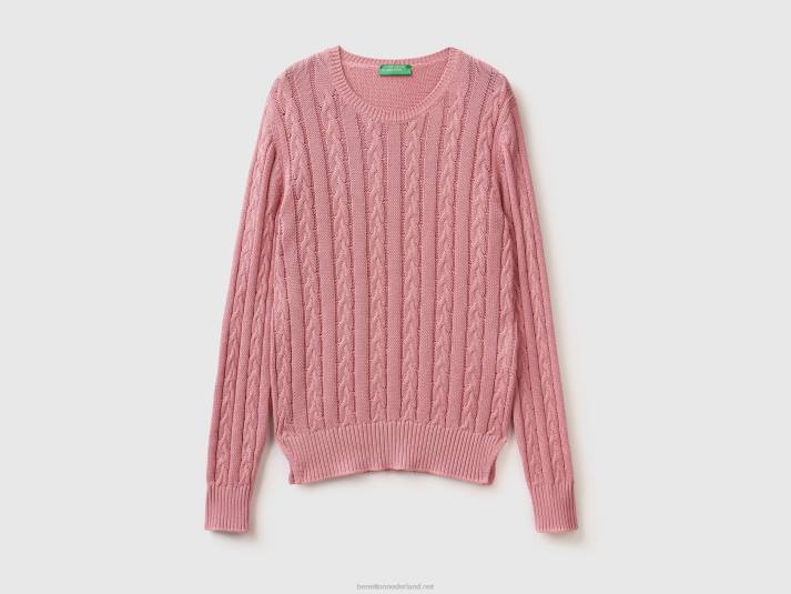 vrouwen Benetton kabel gebreide trui 100% katoen roze 4R623549