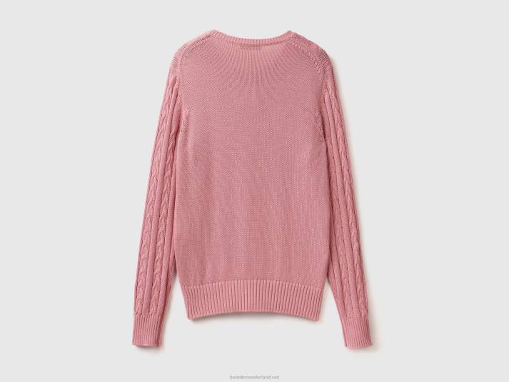 vrouwen Benetton kabel gebreide trui 100% katoen roze 4R623549