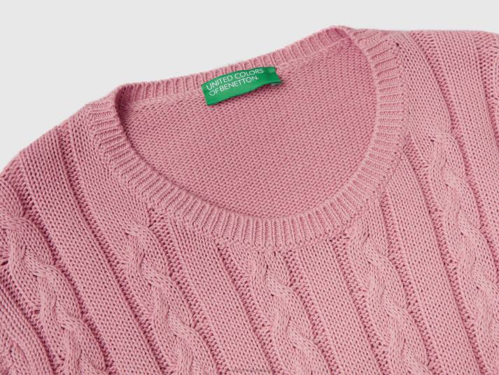 vrouwen Benetton kabel gebreide trui 100% katoen roze 4R623549