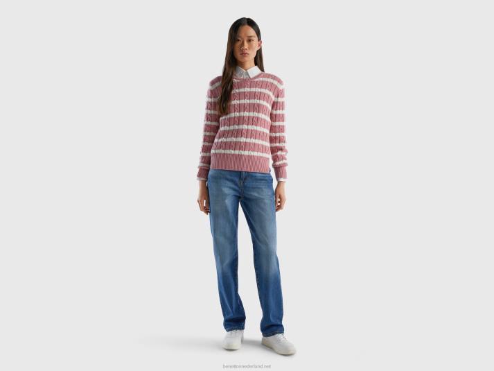 vrouwen Benetton kabel gebreide trui 100% katoen roze 4R623683