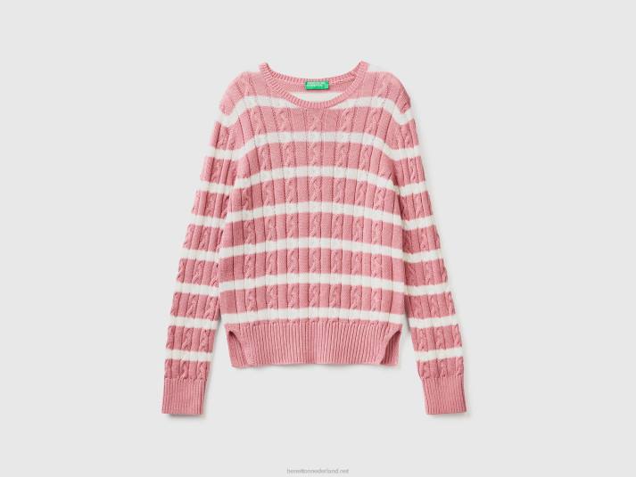 vrouwen Benetton kabel gebreide trui 100% katoen roze 4R623683
