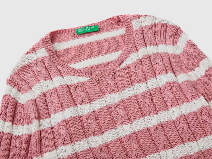 vrouwen Benetton kabel gebreide trui 100% katoen roze 4R623683