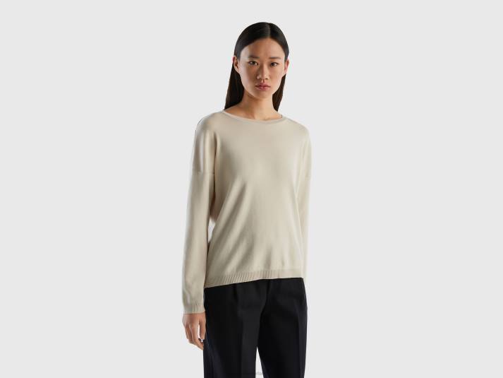 vrouwen Benetton katoenen trui met ronde hals beige 4R62204