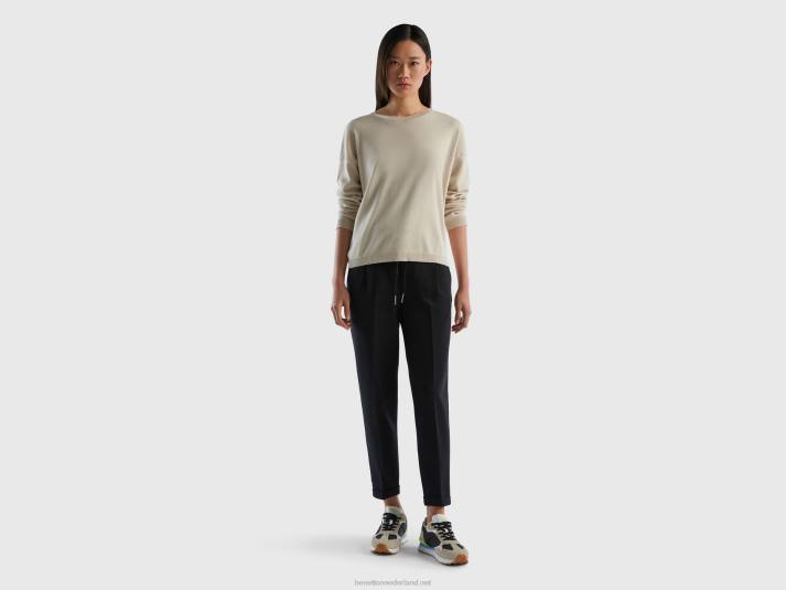 vrouwen Benetton katoenen trui met ronde hals beige 4R62204