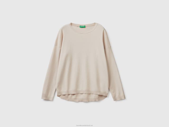 vrouwen Benetton katoenen trui met ronde hals beige 4R62204
