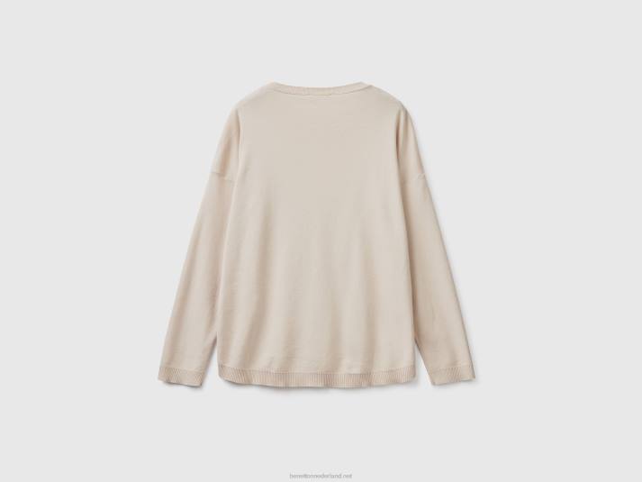 vrouwen Benetton katoenen trui met ronde hals beige 4R62204