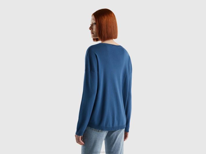 vrouwen Benetton katoenen trui met ronde hals blauw 4R62162