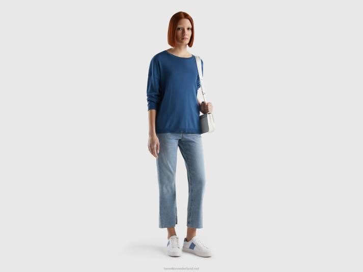 vrouwen Benetton katoenen trui met ronde hals blauw 4R62162