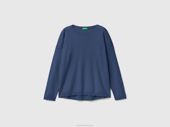 vrouwen Benetton katoenen trui met ronde hals blauw 4R62162