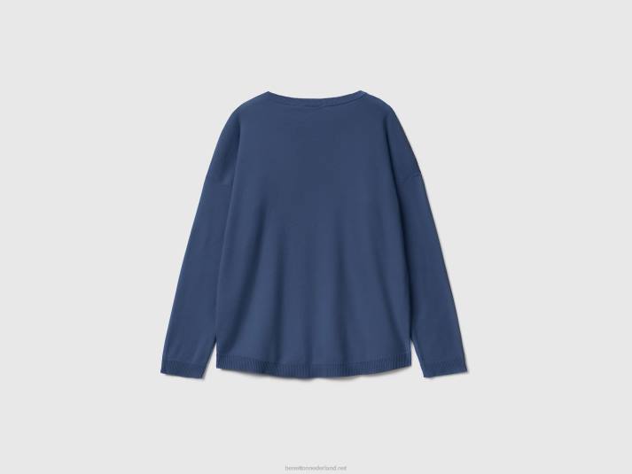 vrouwen Benetton katoenen trui met ronde hals blauw 4R62162