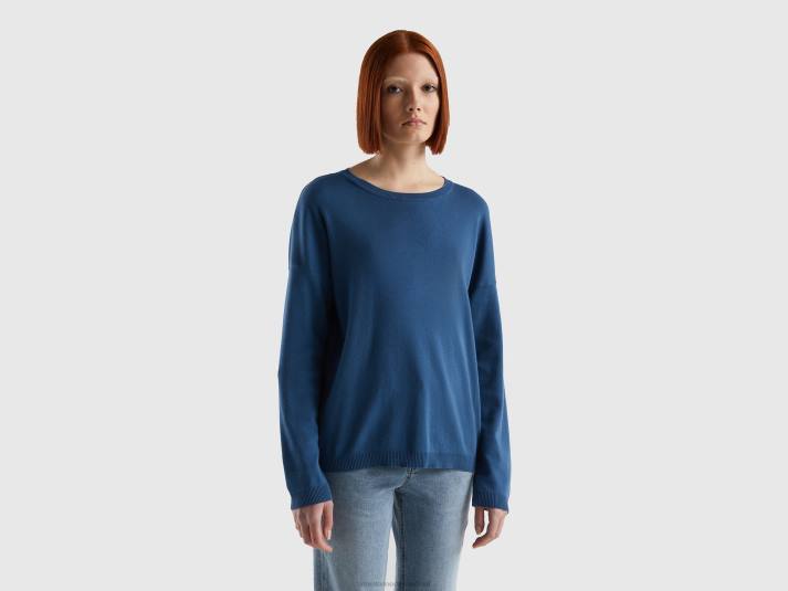 vrouwen Benetton katoenen trui met ronde hals blauw 4R623688