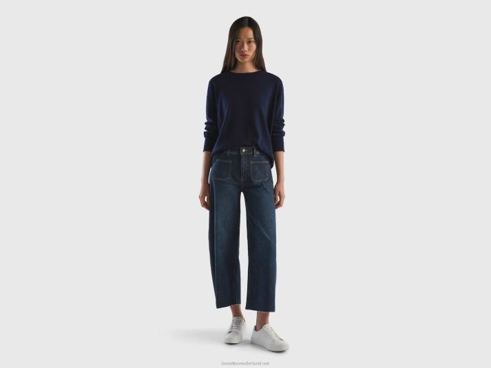 vrouwen Benetton katoenen trui met ronde hals donkerblauw 4R623692