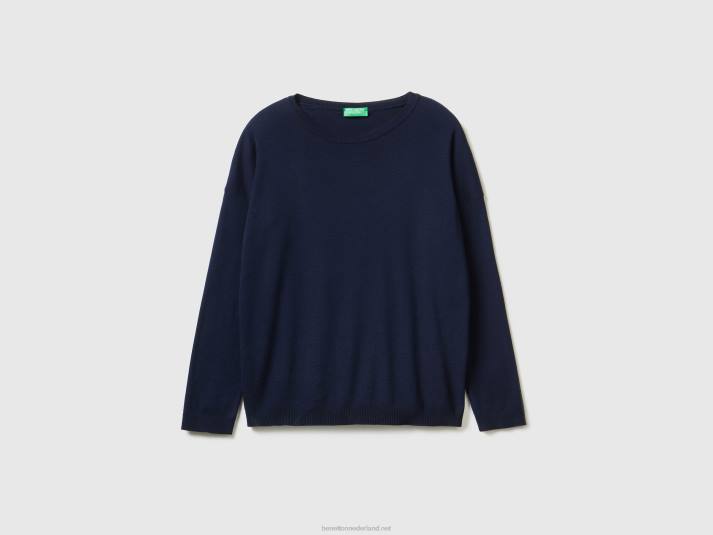 vrouwen Benetton katoenen trui met ronde hals donkerblauw 4R623692