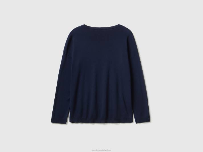 vrouwen Benetton katoenen trui met ronde hals donkerblauw 4R623692