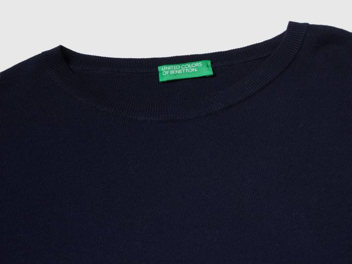 vrouwen Benetton katoenen trui met ronde hals donkerblauw 4R623692