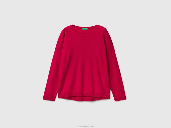 vrouwen Benetton katoenen trui met ronde hals fuchsia 4R6240