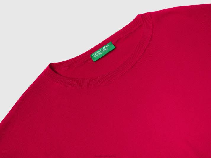 vrouwen Benetton katoenen trui met ronde hals fuchsia 4R6240