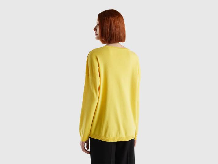 vrouwen Benetton katoenen trui met ronde hals geel 4R62102