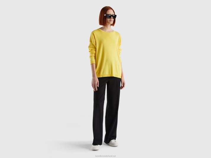 vrouwen Benetton katoenen trui met ronde hals geel 4R62102