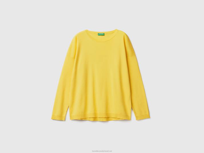 vrouwen Benetton katoenen trui met ronde hals geel 4R62102