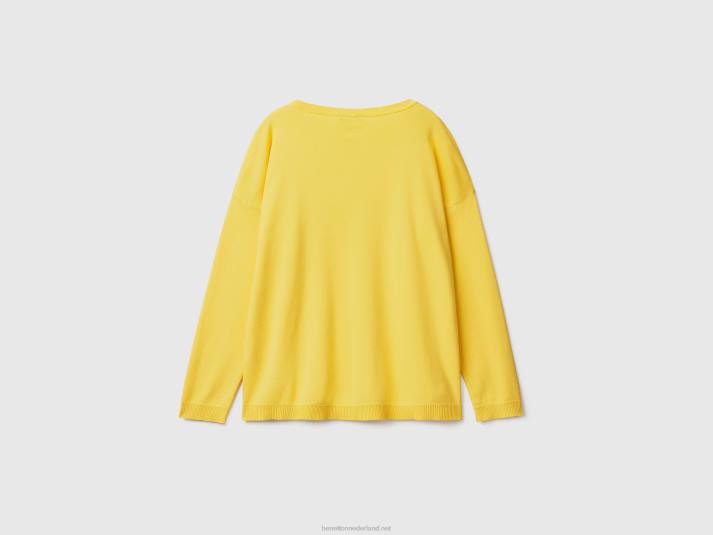 vrouwen Benetton katoenen trui met ronde hals geel 4R62102