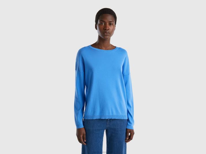 vrouwen Benetton katoenen trui met ronde hals lichtblauw 4R62131