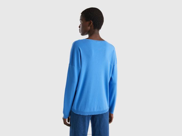 vrouwen Benetton katoenen trui met ronde hals lichtblauw 4R623594