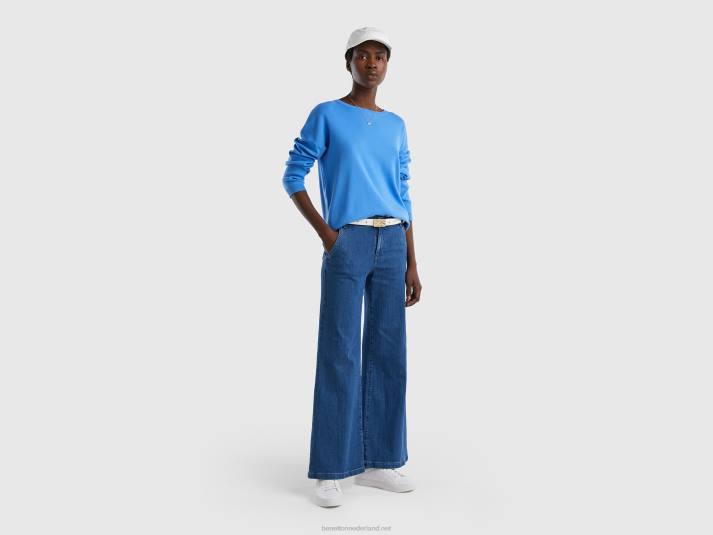 vrouwen Benetton katoenen trui met ronde hals lichtblauw 4R623594