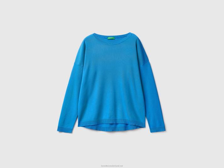 vrouwen Benetton katoenen trui met ronde hals lichtblauw 4R623594