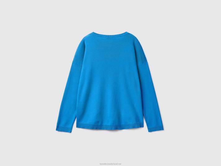 vrouwen Benetton katoenen trui met ronde hals lichtblauw 4R623594