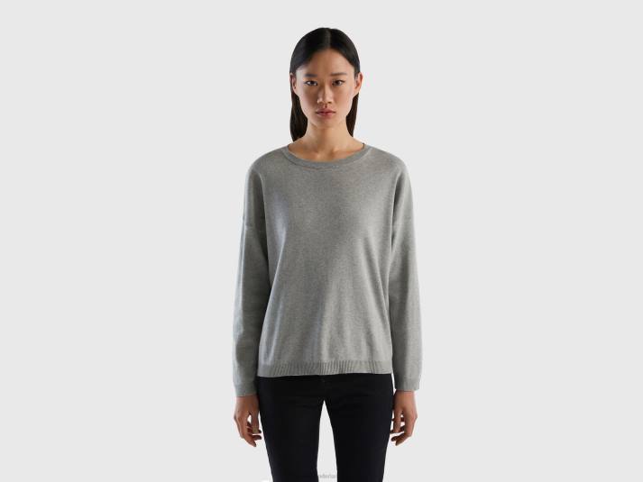 vrouwen Benetton katoenen trui met ronde hals lichtgrijs 4R623655