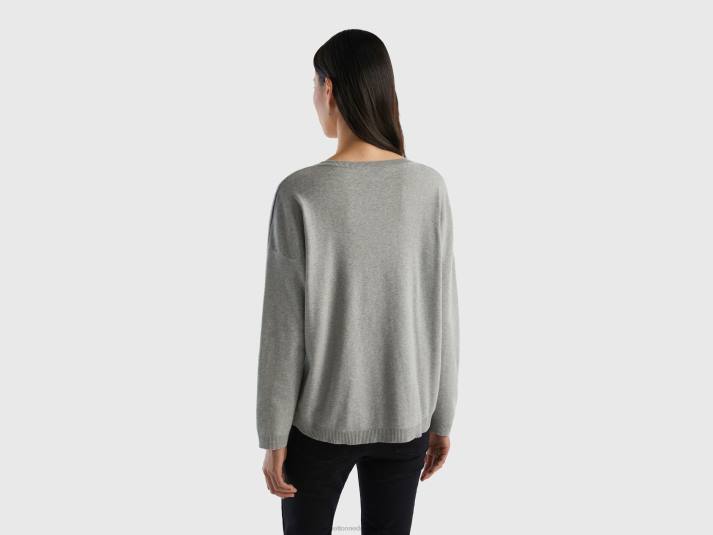 vrouwen Benetton katoenen trui met ronde hals lichtgrijs 4R623655