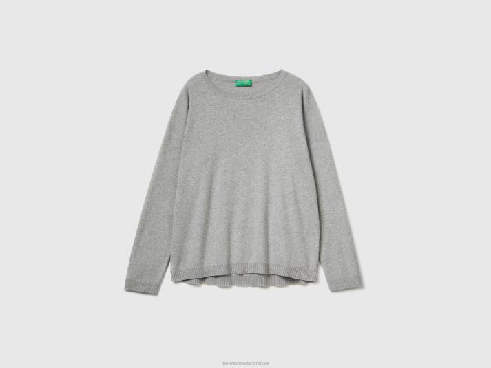 vrouwen Benetton katoenen trui met ronde hals lichtgrijs 4R623655