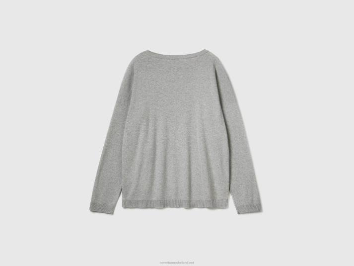 vrouwen Benetton katoenen trui met ronde hals lichtgrijs 4R623655