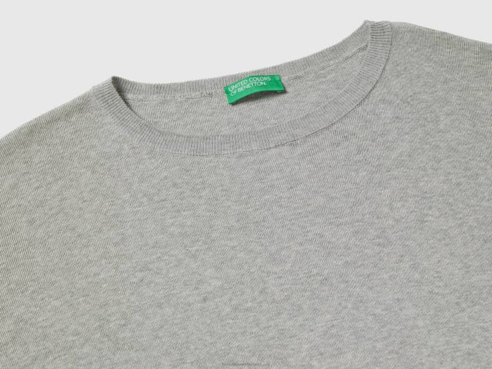vrouwen Benetton katoenen trui met ronde hals lichtgrijs 4R623655