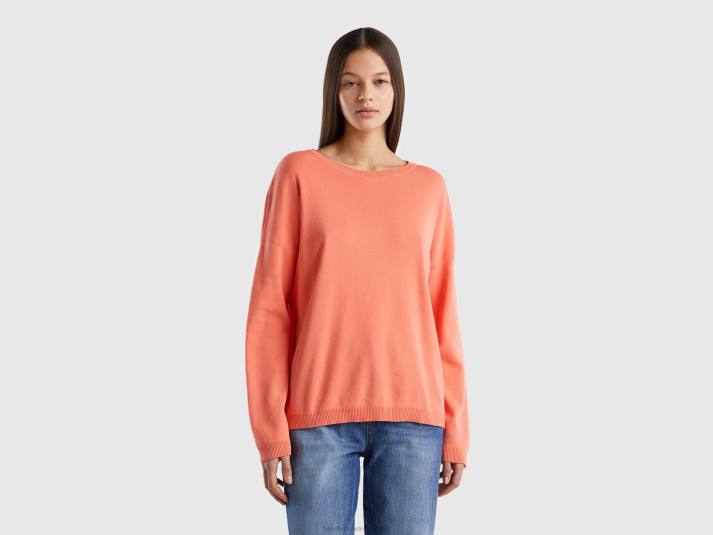vrouwen Benetton katoenen trui met ronde hals oranje 4R6211