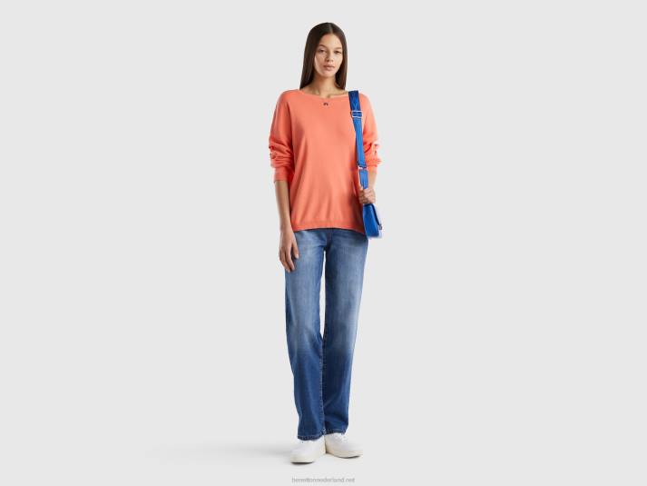 vrouwen Benetton katoenen trui met ronde hals oranje 4R623586