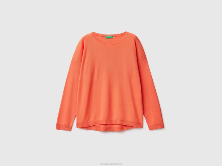 vrouwen Benetton katoenen trui met ronde hals oranje 4R623586