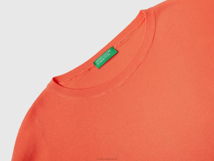vrouwen Benetton katoenen trui met ronde hals oranje 4R623586